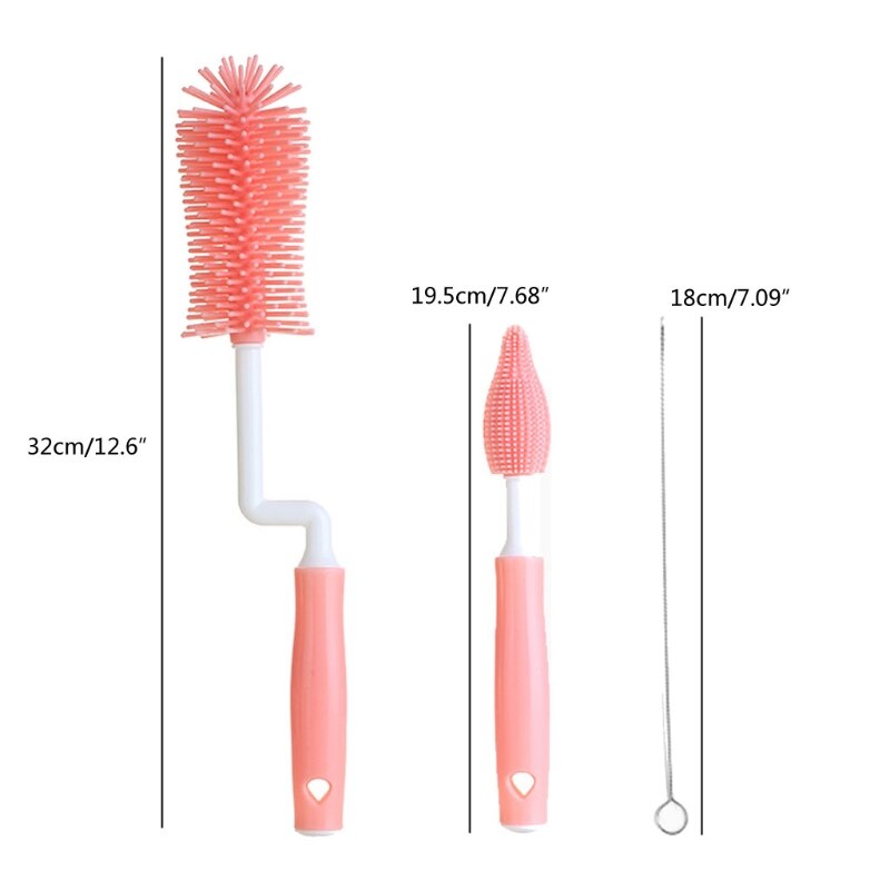 Spazzole per la pulizia del capezzolo della tazza del ciuccio del bambino di 360 gradi della spazzola della bottiglia del Silicone 3pcs