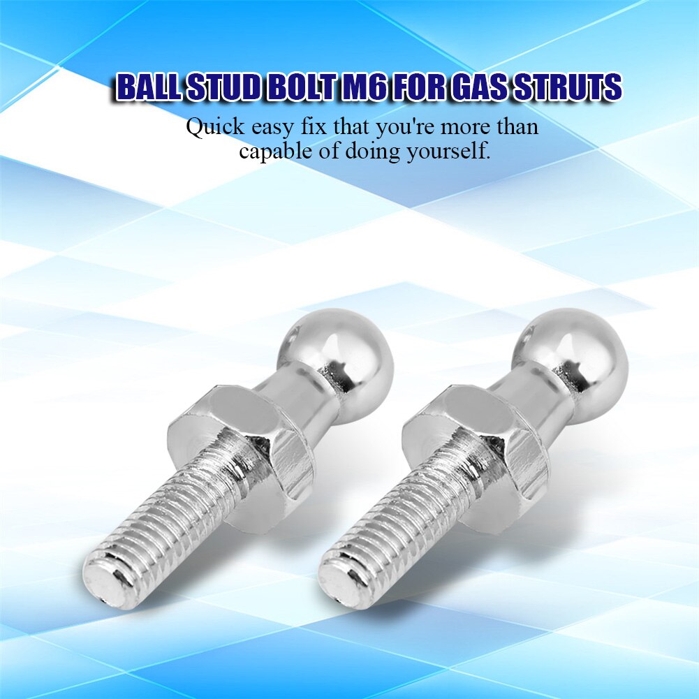 2 Stuks Auto Rvs Ball Stud Bolt M6 Voor Gasveren Bal Ended Motorkap Zilver