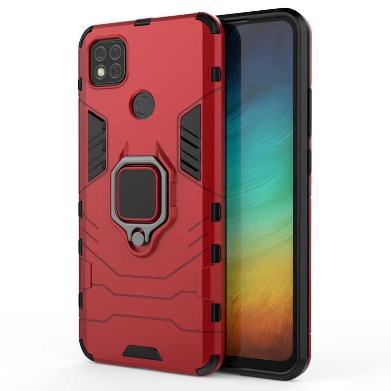 Xiaomi Redmi 9C Case Armor With Finger Ring kickstand Anti-Fall Protection Back Cover For XiaoMi Poco X3 NFC Redmi 9C Phone Case: Redmi 9C / Red