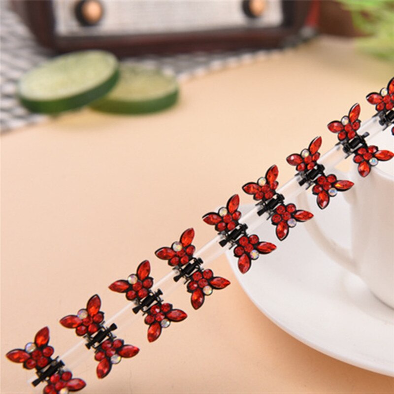Conjunto de 12 pinzas pequeñas para el pelo con forma de mariposa para mujer, pinzas de Metal para el pelo con diamantes de imitación, para cangrejo, accesorios para el cabello: Red