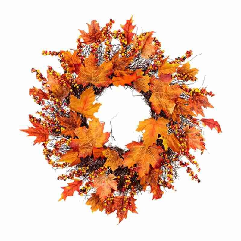 1Pc 45cm/60cm Autumn Artificial Maple Leaf Wreath Rattan Berry Wreath Home Door and Window Wreath Decoration: B