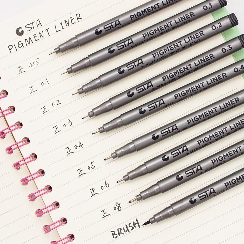 Manga Liner Pigma Micron alcool encre dessin pinceau stylo marqueur 0.05 0.1 0.2 0.3 0.4 0.5 6 pointe noir Fineliner croquis stylos
