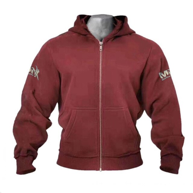 Warm Winter Hoodie Thicken Sweatshirt Men Gym Fitness Workout Casual Cotton Men's Sports Jacket Zipper Top Coat Outerwear: L / Dark red