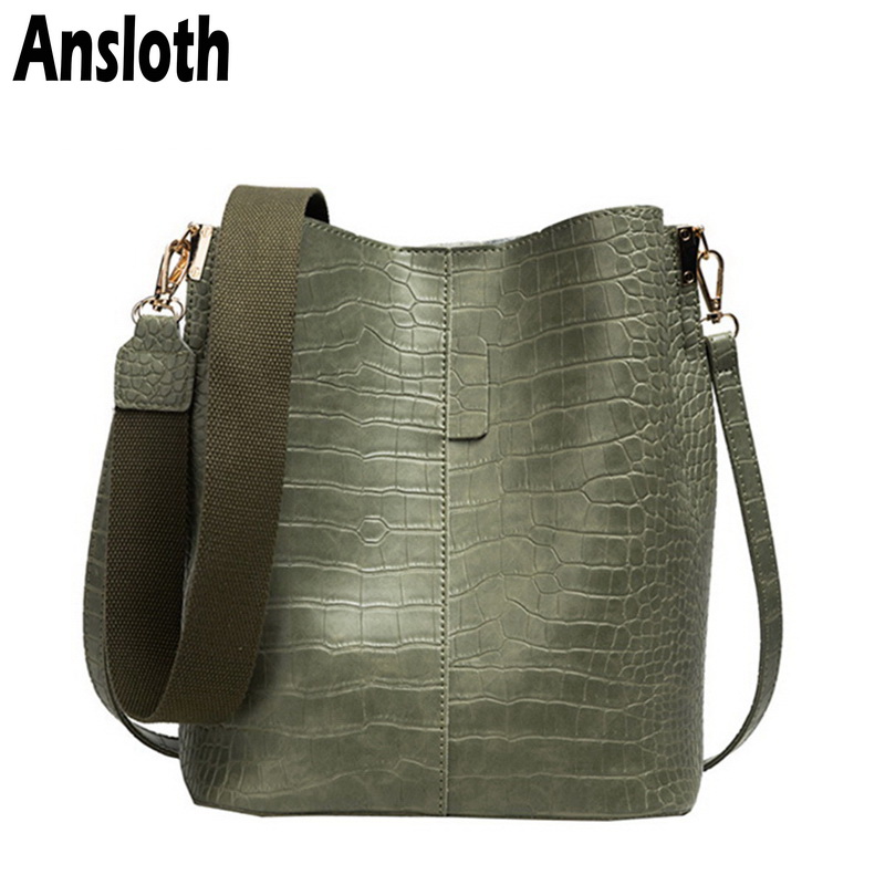 Ansloth luxe Crocodile sac à main femmes solide couleur seau sac réglable sac à bandoulière dame grande capacité sac à bandoulière HPS704