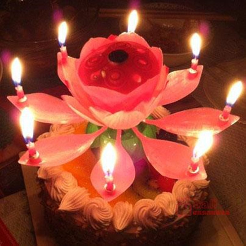 2 stk roterende lotuslys blomst musiklys tillykke med fødselsdagen lys til kagepynt tilbehør til bryllupsfest