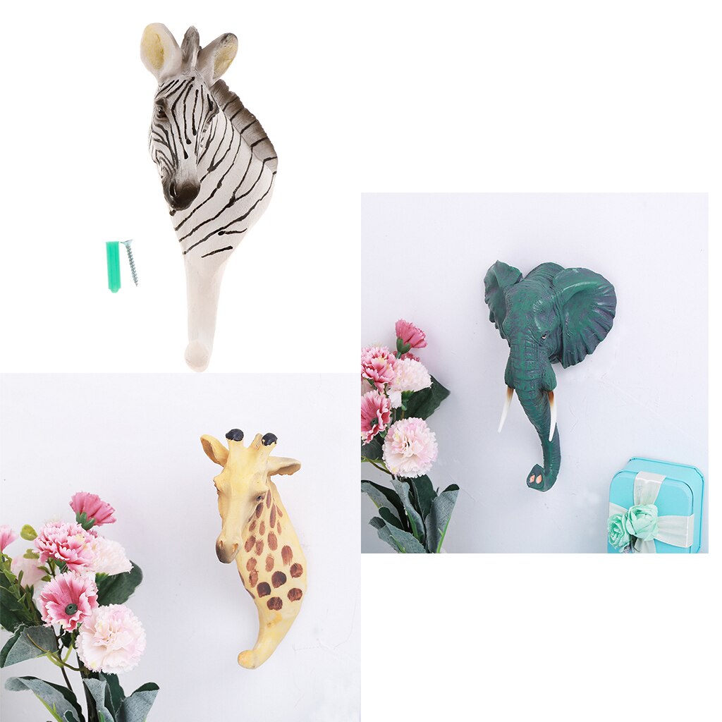 Crochet pour tête d'animaux de Style nordique 3x | Décor de tête d'éléphant zèbre girafe, porte-manteau pour clés, étagère pour salle de bain, bureau, maison