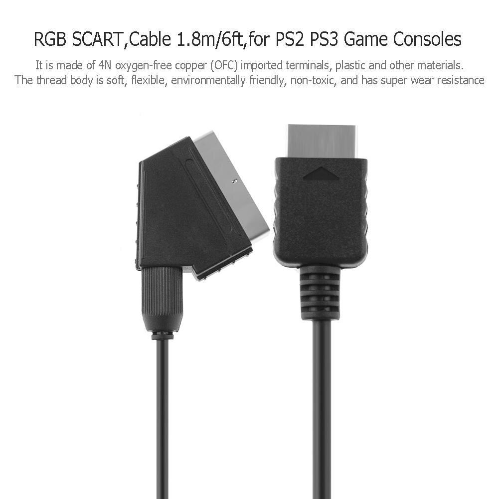 1Pcs Rgb Scart Draad Kabel 1.8M/6ft Tv Av Voor Sony Playstation PS2 PS3 Slim Line Game consoles Voor Ps2 Games Kabel