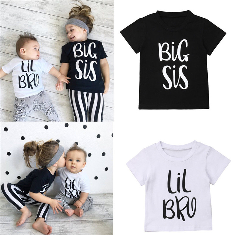 Little Brother Big Sister Kids Baby Boy Girl Cotton T-shirt Summer Short Sleeve Twins Matching Tops Cute tshirt Tee