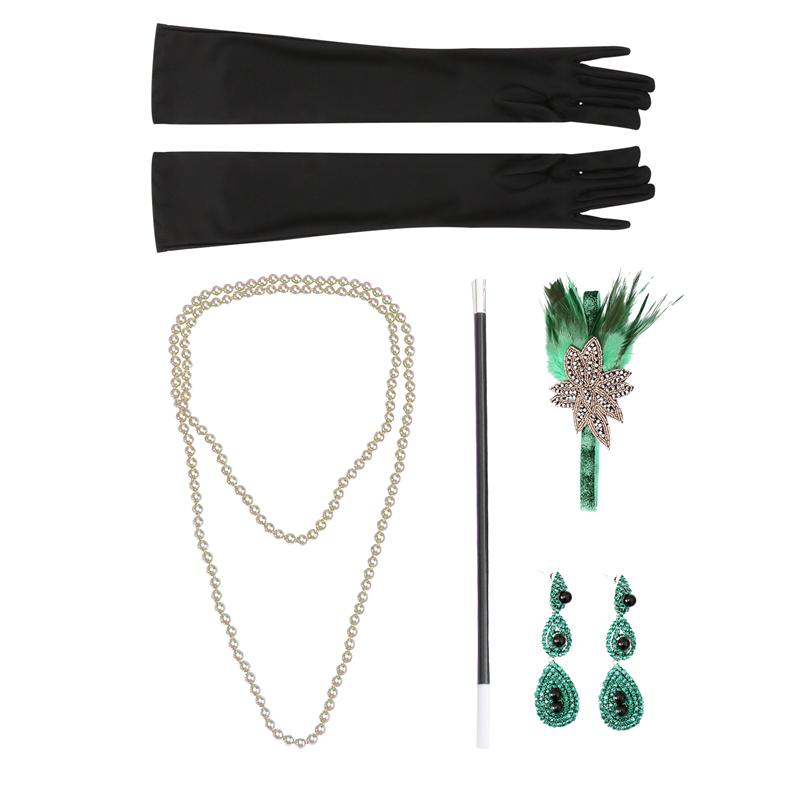 5 stuks halloween kostuum accessoires hoofdband handschoenen toverstaf oorbellen ketting