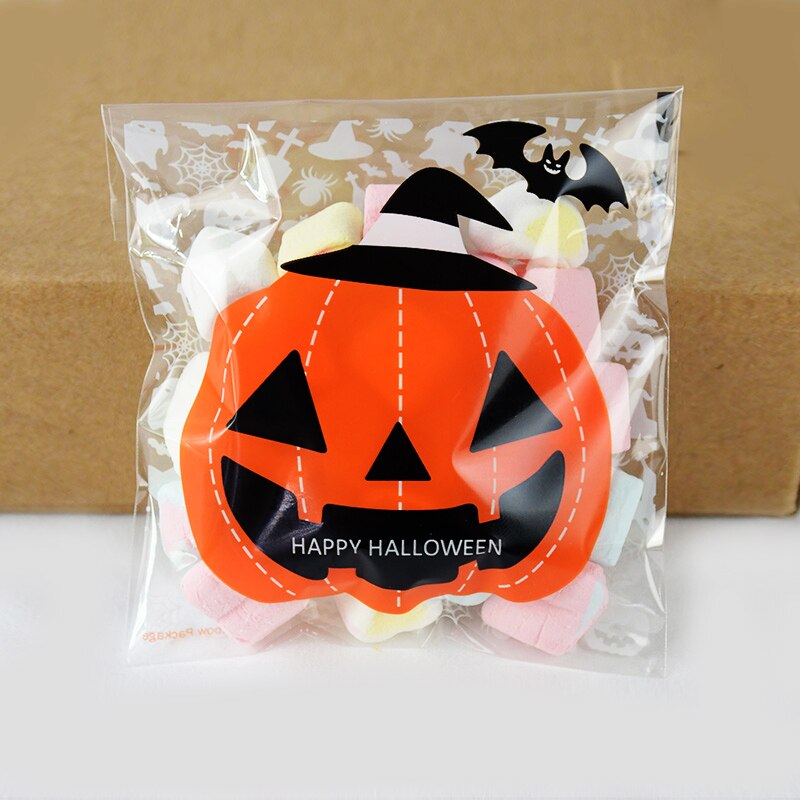 50 Stuks 10Cm Transparante Plastic Snoep Tas Happy Halloween Cookie Zak Cellofaan Pouch Bag Voor Birthday Party Halloween decor