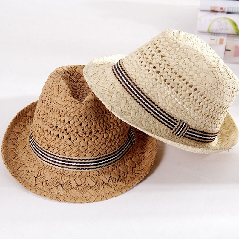 Enkla barn handgjorda halmhatt vintage bred brätte mössa sommar strand solkräm hattar