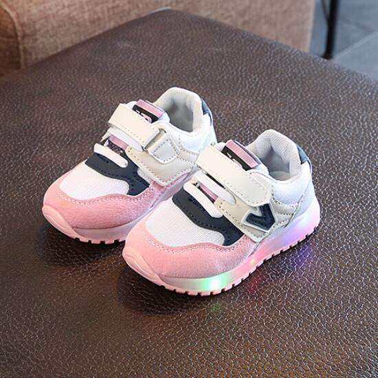 Kids Shoes With Light Boy Sneakers Autumn Children Sport Led Girls Princess Shoes Net Breathable Baby Boys Sneaker: Pink / 7