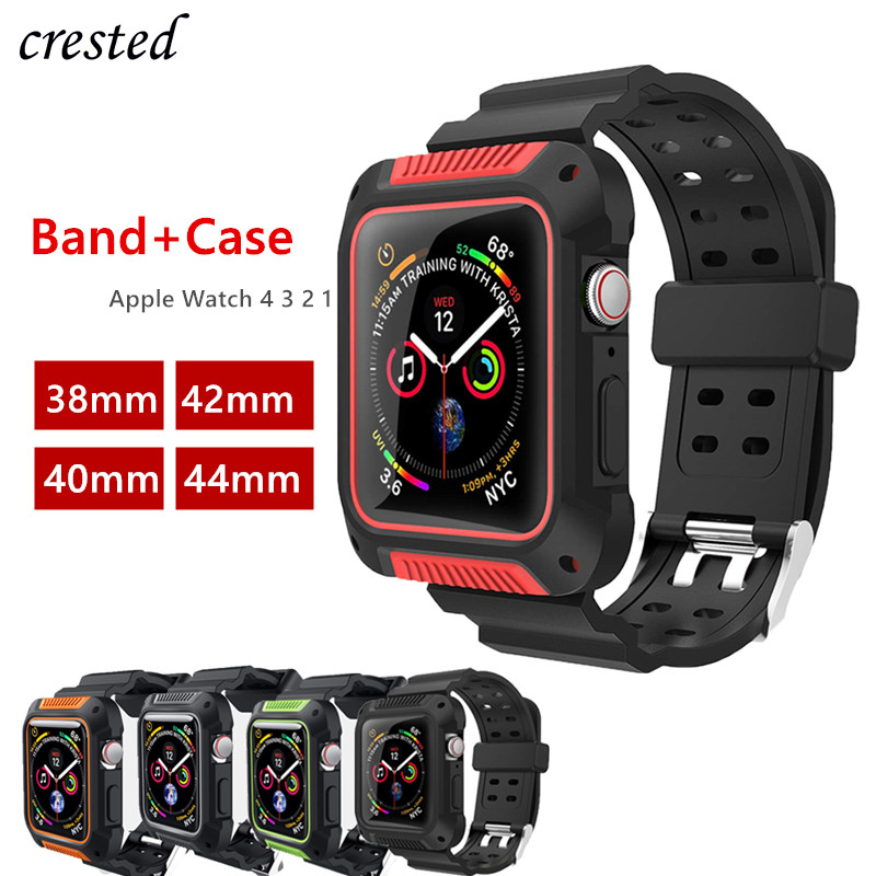 Case+strap for Apple watch band 44 mm 40mm iWatch band 38mm 42mm Silicone Protector case+bracelet Apple watch 5 4 3 2 1 38 42 40
