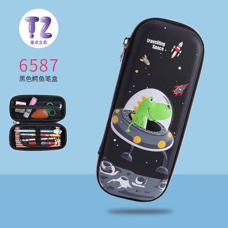 Kawaii Grote Capaciteit Eva School Cartoon Potlood Gevallen Creatieve Leuke Student Pen Zak Doos Pouch Kantoorbenodigdheden Briefpapier: Black-crocodile