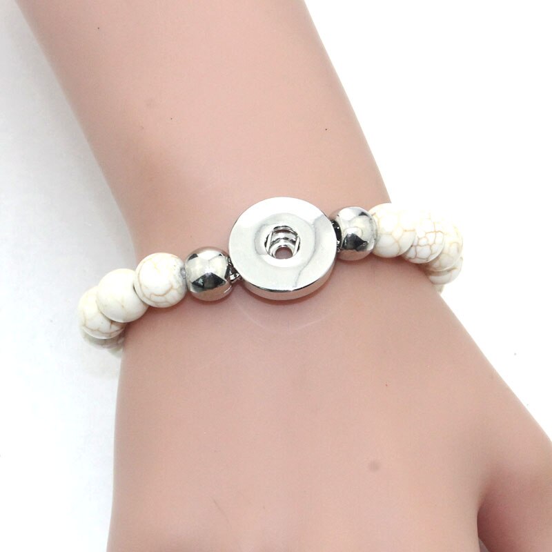 5 flerfarvet natursten perle stretch beaded snaps armbånd 18mm snap knap smykker til snap smykker 9023: Hvid