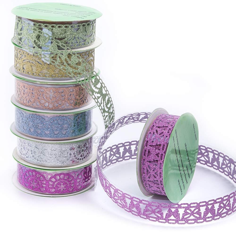 7 Rolls Multicolor Washi Kant Patroon Glitter Zelfklevende Tape Masking Diy Scrapbooking Decorating Stickers