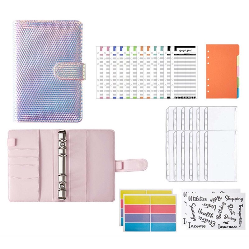 XX9A A6 Binder Planner Set with Binder Pockets Budget Sheets Index Stickers for Adult: Colorful pink