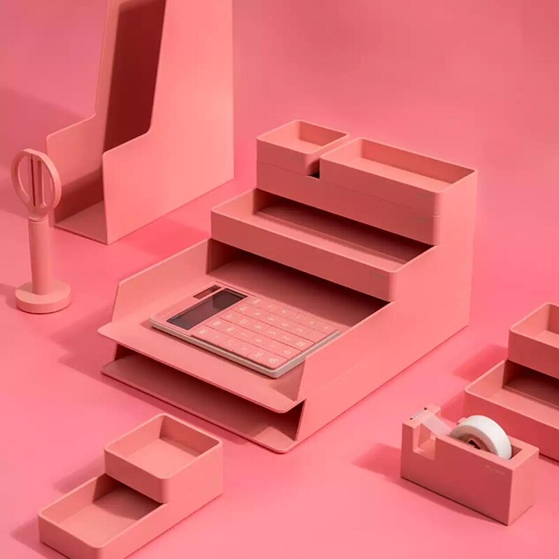 Kreatywny DIY 6 sztuk tacka na dokumenty pudełko do przechowywania w stojaku INS japoński Organizer do dokumentów papierowych do domowego biura Study Business Desktop: Rose Pink