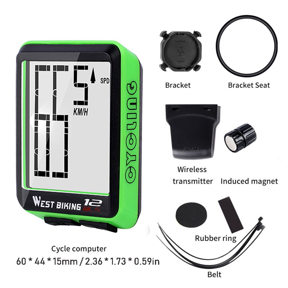 Waterproof Cycling Computer Wireless Wired MTB Bike Bicycle Speedometer Computer Stopwatch LED Digital Rate Cycling Odometer: Green