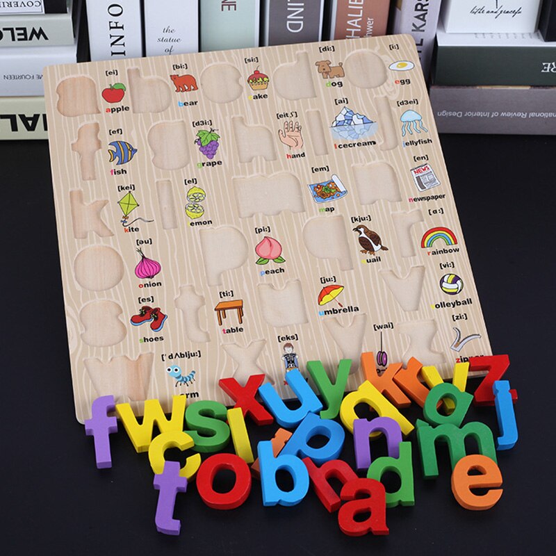 Kinderen Leren Hoofdletter Kleine Letters Board Taal Educatief Houten Speelgoed Voor Kinderen Brief Scrabble, Een