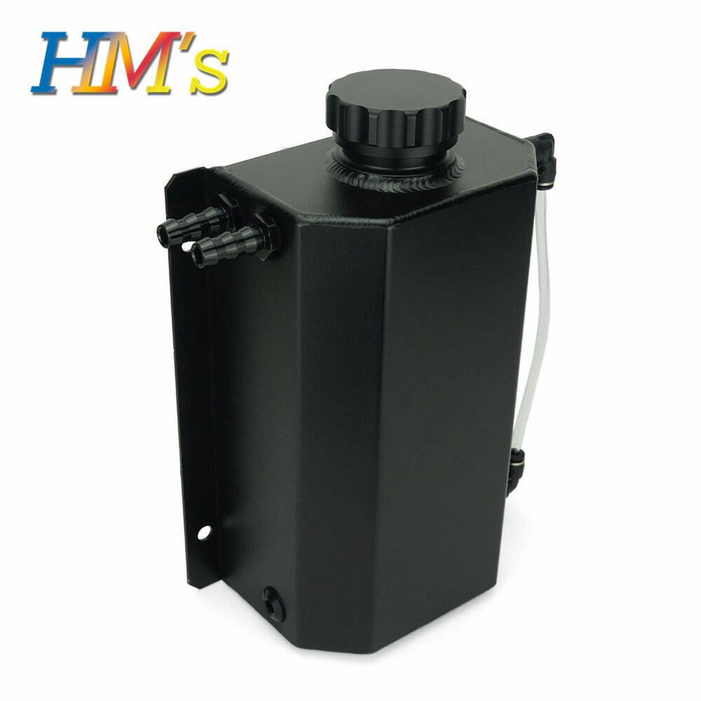 2L Polished Radiator Overflow Tank Can Header Water Coolant Expansion Tank Universal Tank Aluminum: black