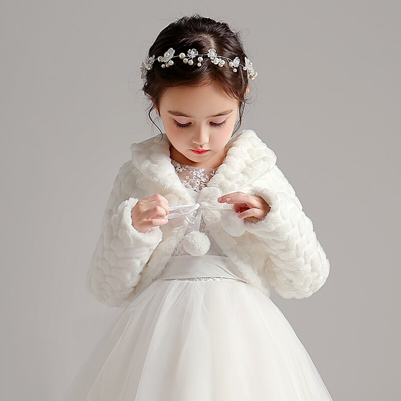 Weiße Blume Mädchen Faux Fell wickeln Hochzeit Jacke Stola freundlicher Mantel Kurzen Mantel Kap Für Hochzeit Abendkleid Bolero zucken schal