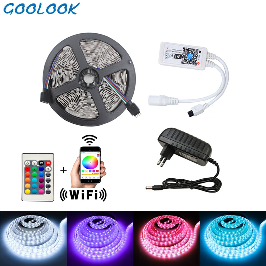 5M 10M SMD 5050 LED Strip Light DC12V RGB strip Waterproof Led Tape Diode Neon Ribbon Flexible LED Light With Controller adapter