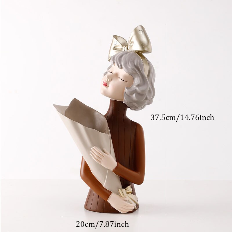 Flower Girl VaseCharacter Resin Art Statue Decoration For Exhibition Hall Living Room Flower Arrangement Ornaments tissue box: J