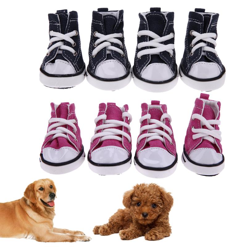 4 Stuks Denim Hond Schoenen Anti-Slip Waterdichte Schoenen Voor Hond Werven Stijl Sportieve Sneakers Hond Booties Verstelbare dierbenodigdheden