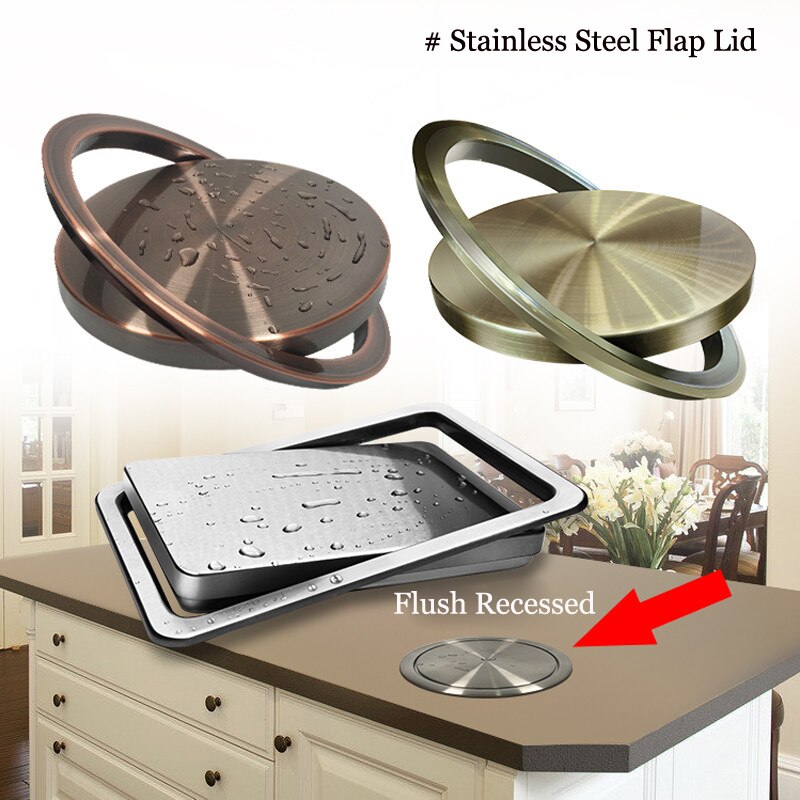 Stainless Steel Flap Lid Trash Bin Cover Flush Recessed Built-in Balance Kitchen Counter Top Swing Garbage Can Lid