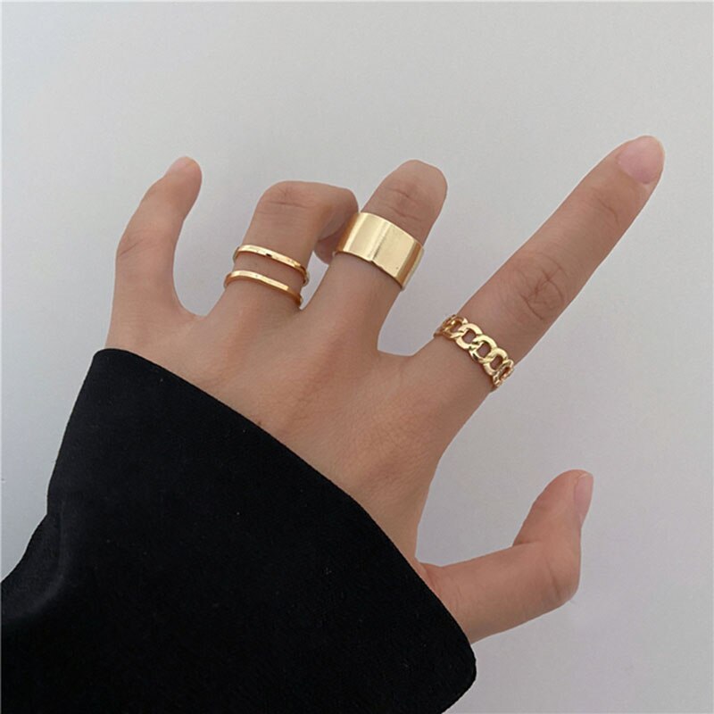 Amanti dello stile Punk farfalla anelli accoppiati anelli serpente dinosauro per donna uomo coppia anello aperto Set 2021 gioielli anelli mujer: 3pcs gold