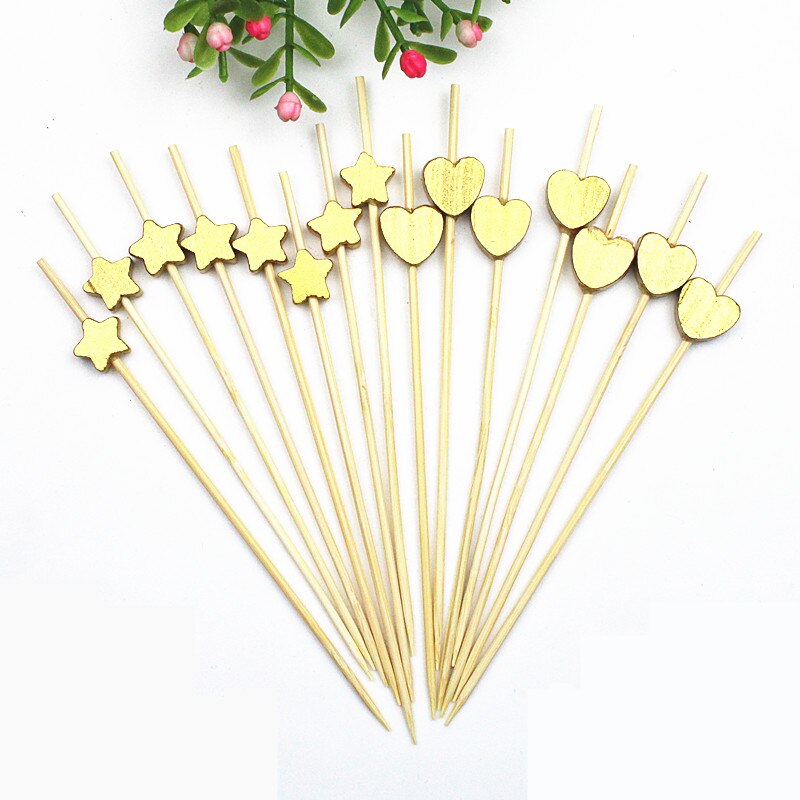 Fourchette à fruits en forme de cœur de pêche dorée 12cm 100 pièces, décorations de Festival, de mariage, de fête d'anniversaire