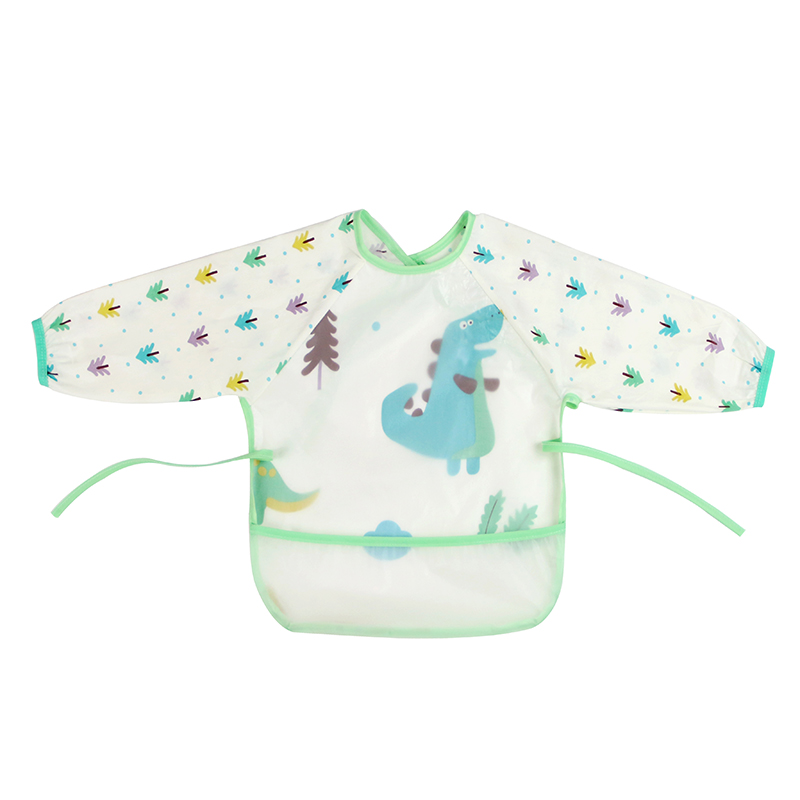 Cute Cartoon Baby Bibs Waterproof Infant Eating Bib with Pocket Children Drawing Long Sleeve Apron Kids Burp Cloth Baby Stuff: 0-2Y  dinosaur 6