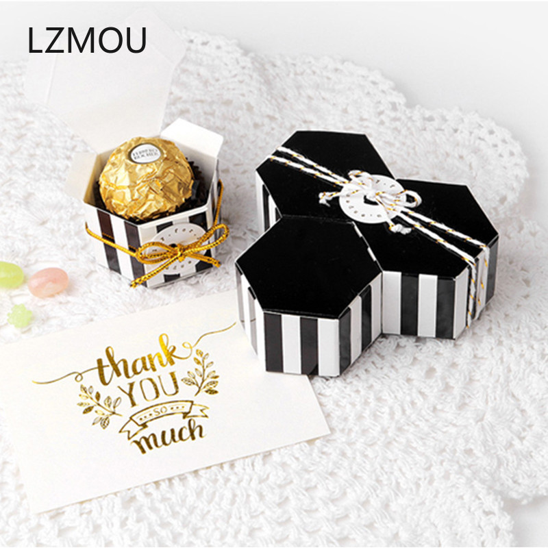 10 Pcs Mini Goud Zwarte Kleur Hexagon Chocolade Dragee Inpakpapier Cake Snoep Geschenkdoos Deco Mariage Wedding Cookie Verpakking