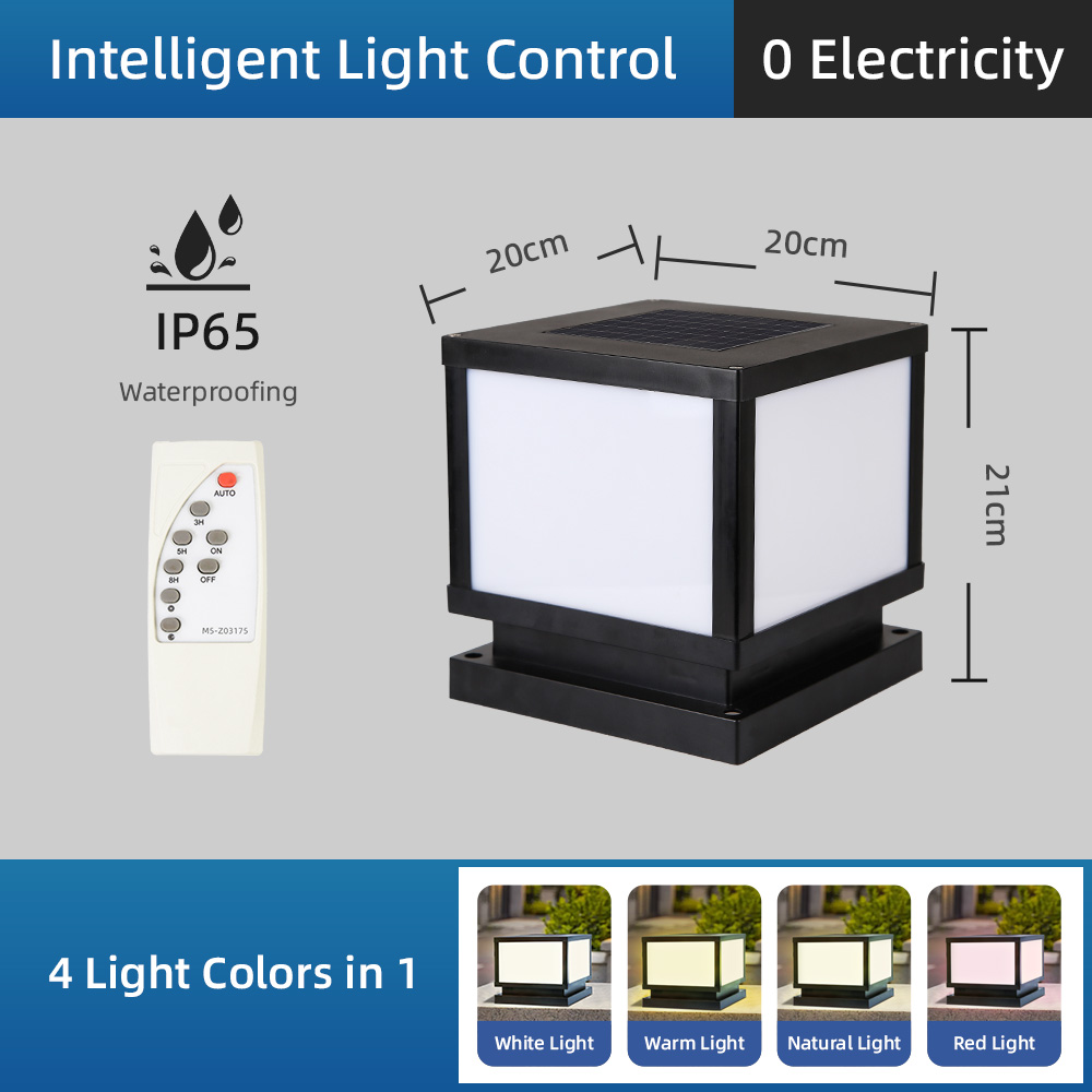 Luces LED solares para valla con Control remoto, 4 colores, lámparas solares impermeables para exteriores, luz Solar para porche y jardín, luz Solar de Pilar LED: Azul