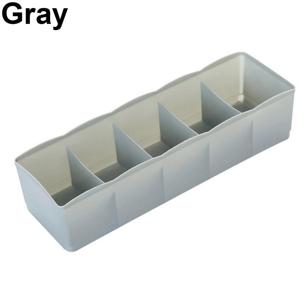 5 Cells Plastic Storage Box Tie Bra Socks Drawer Cosmetic Divider Tidy Organizer: Gray
