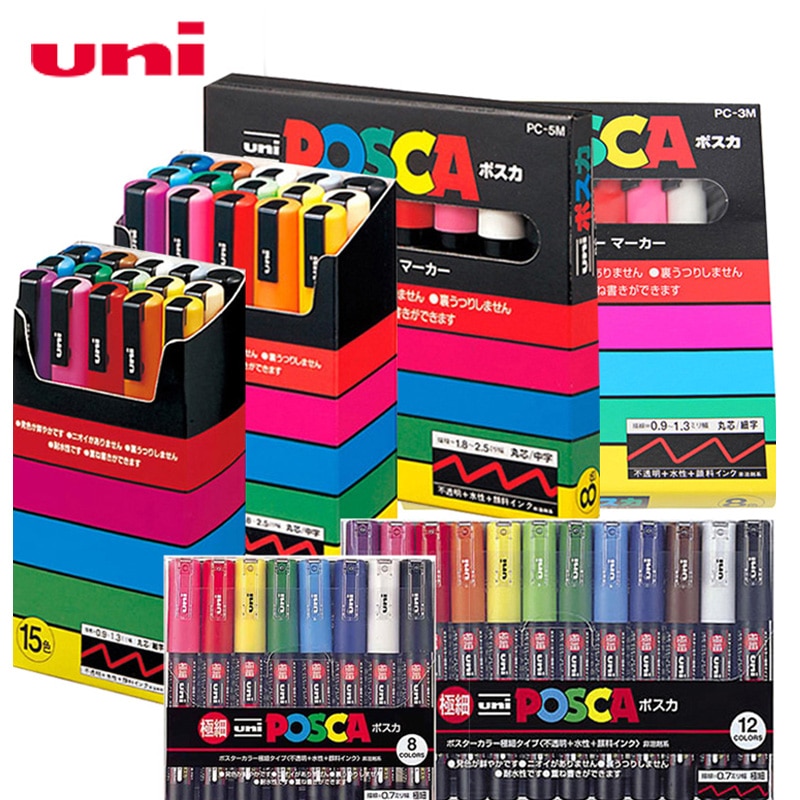 Uni posca tuschpenna pc -1m st -3m st -5m uppsättning pop affisch reklam penna måla penna komisk målning rund huvud vatten konst markör