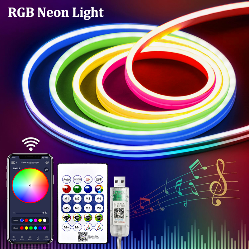 5v RGB Neon LED Strip Verlichting 1/2/3/4/5M USB Flexibele Siliconen Waterdichte Neon Licht Met Bluetooth Afstandsbediening voor Thuis Game