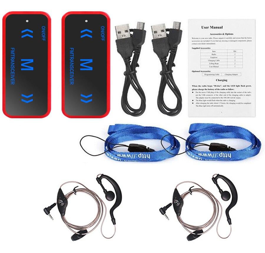 2 pezzi Mini Walkie Talkie 3W 400-470MHz ricetrasmettitore Radio a 2 vie auricolare cuffia paraorecchie ricarica USB walkie-talkie bidirezionali