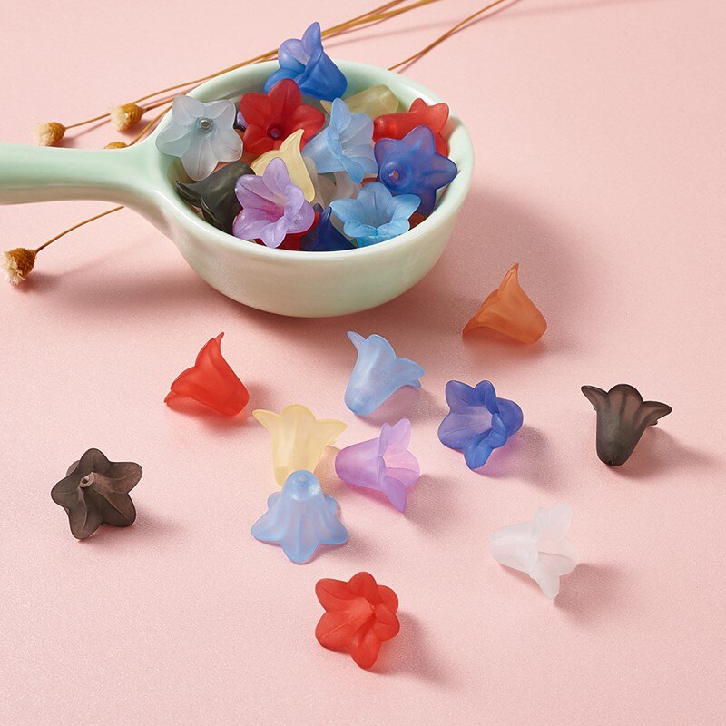 50pcs Transparent Acrylic Flower Beads Spacer Bead Cap Frosted for Jewelry Making DIY Bracelet Necklace Supplies 16x12mm