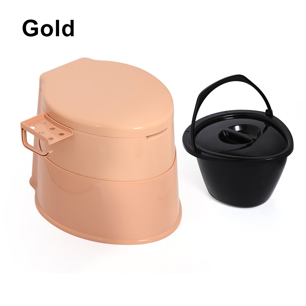 1Set Portable Toilet Movable Travel Camping Commode Squatting Potty Outdoor Pregnant Flush Potty with Paper Roll Holder: gold