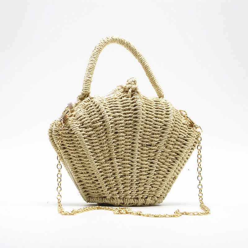 2022 Zomer Stro Handtas Voor Vrouwen Weave Rieten Shell Patroon Crossbody Bag Vrouwelijke Strand Bohemen Draagtas