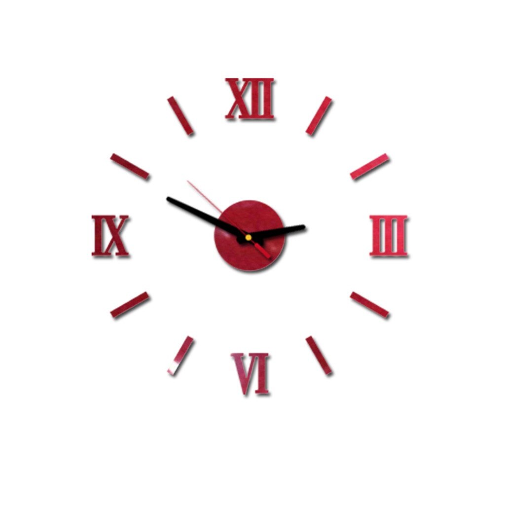 3d Diy Romeinse Cijfers Acryl Spiegel Muursticker Klok Home Decor Muurschildering Decals Klok Horloge Wandklokken Horloge Decoratie: Rood