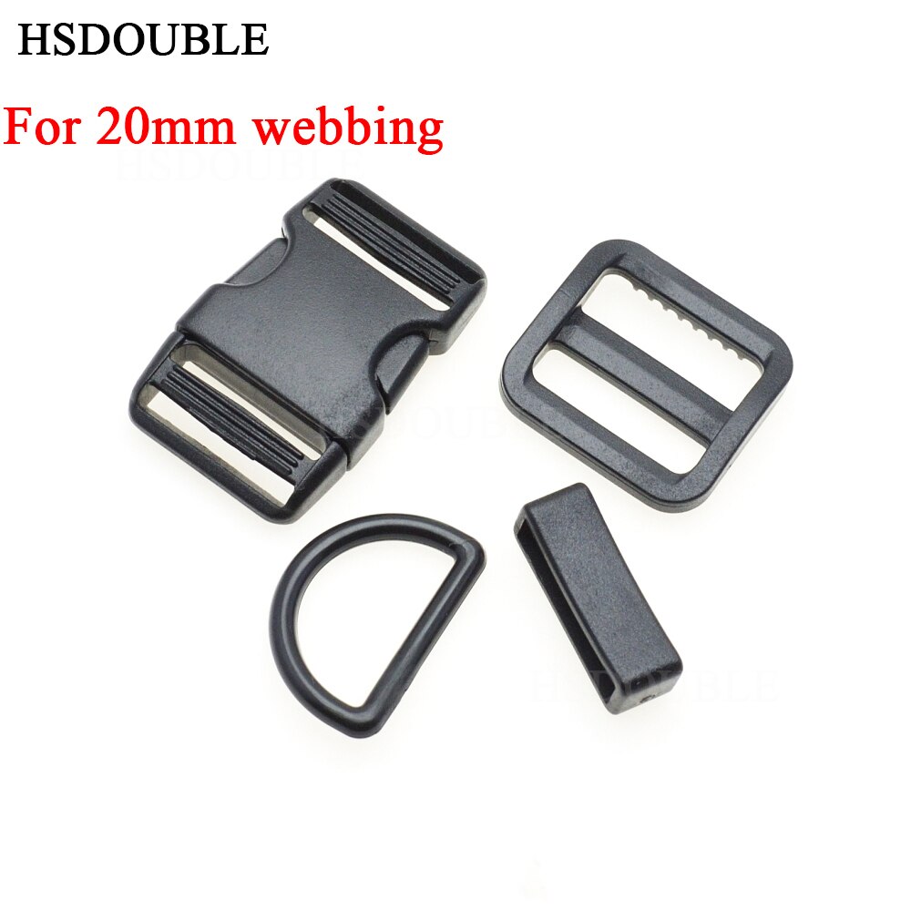 1 set 10mm 15mm 20mm 25mm 30mm 38mm Plastic Slider Adjustable D Rings Belt Loop Curved Side Release Buckles For Paracord