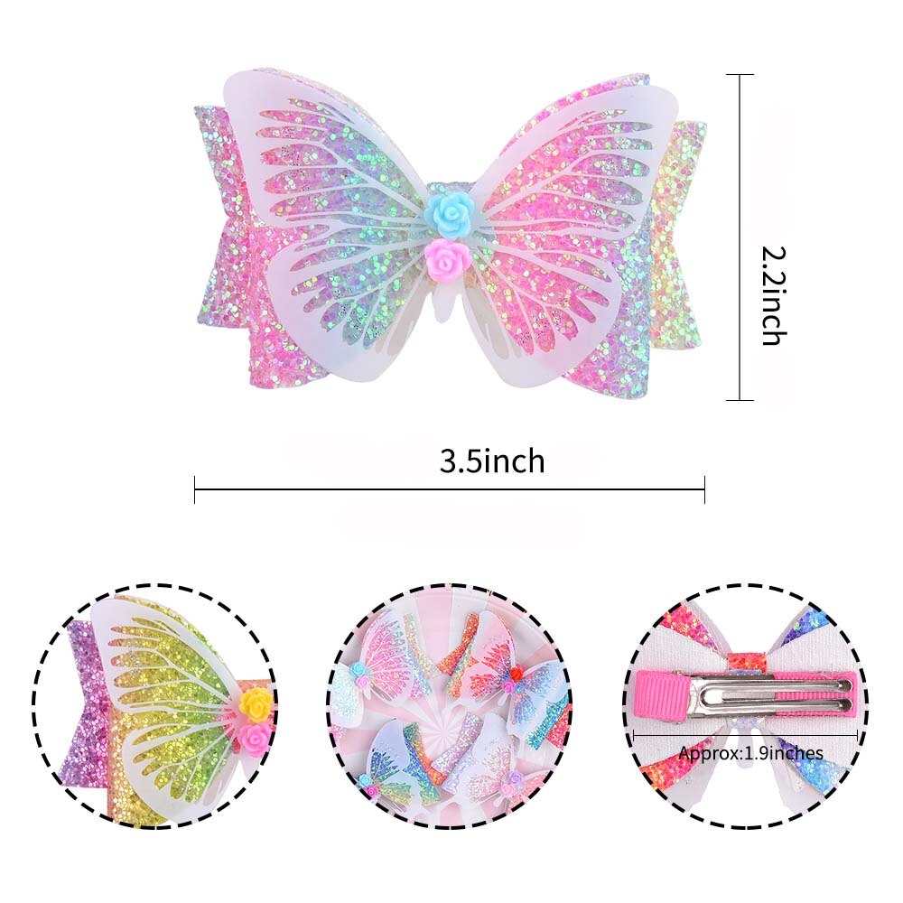 Horquillas de mariposa para niñas de 3,5 pulgadas, pinza del pelo de lazos brillantes, horquillas para de baile, pasador para niñas, accesorios para el cabello