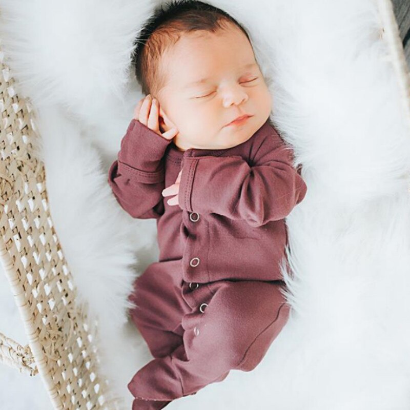 Peuter Meisje Kleding Zuigeling Effen Kleur Lange Mouwen Footies Pak Baby Meisje Jongen Kleding Lange Mouw Footies