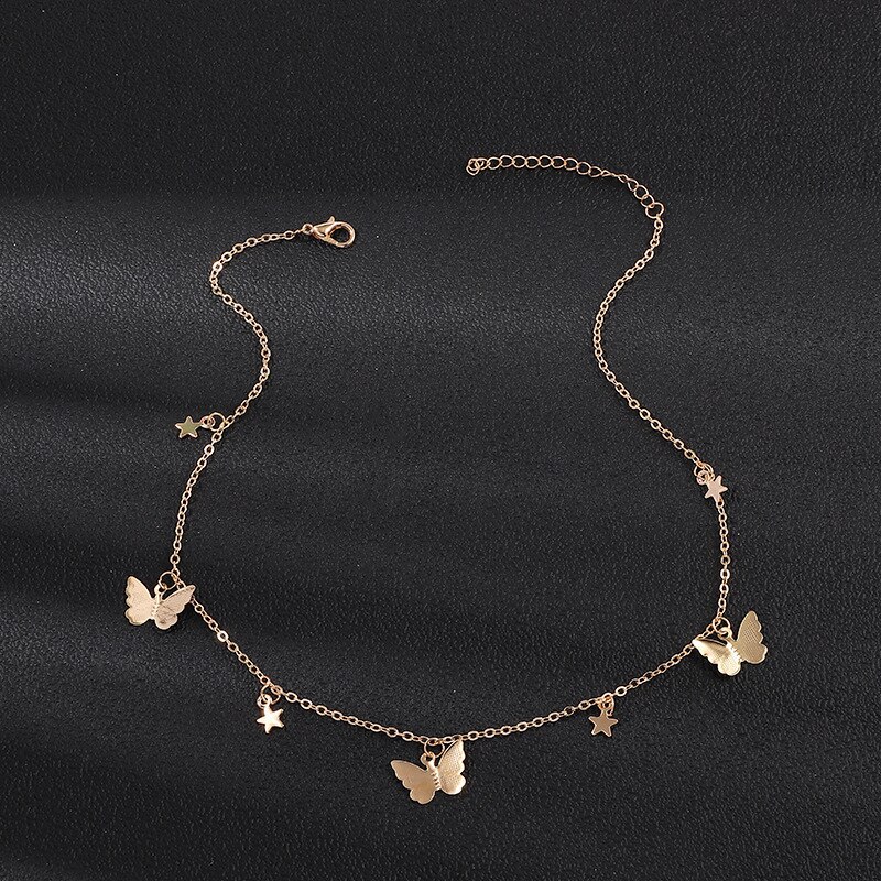 Cute Butterfly Pendant Necklaces For Women Gold Color Chain Collar Shine Choker Necklace Party Engagement Jewelry: Gold