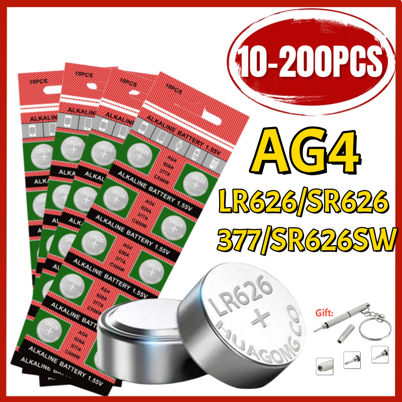 10-200 Stücke AG4/LR626 1,5 V Knopfbatterien SR626SW 377 377A 376 LR66 177 Münzen Zelle Alkaline Batterie für Uhren Spielzeug Kein Mercury