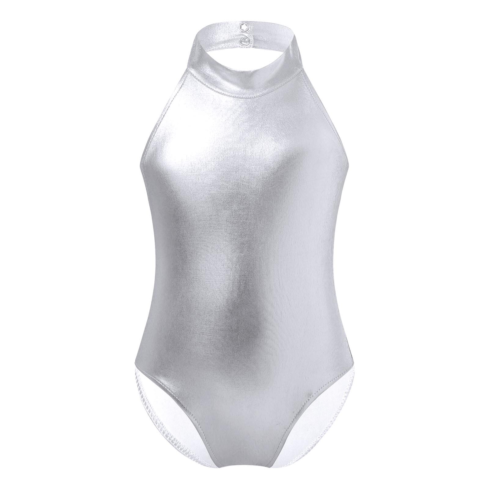Kids Girls Ballet Gymnastics Leotards Halter Neck Sleeveless Leotard Open Back Gymnastic Bodysuit Jumpsuits Childrens Dance Wear: Silver / 14