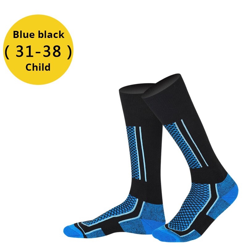 1pair Mounchain Women/Man/Kids Winter Ski Snow Towel Socks Thermal Long Cycling Camping Hiking Walking Free Size Sports Socks: Kids black blue